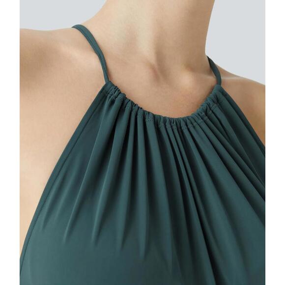 NWT Halara Adjustable Halter Tie Pocket Hem Flowy Maxi Dress Verdiris XL - Picture 8 of 11